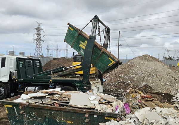 Skip Bin Truck tipping in Brunswick yard